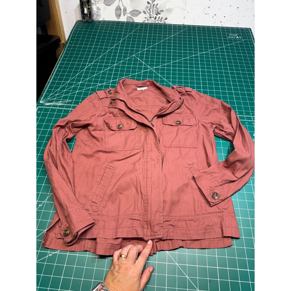 Maurices Womens Utility Jacket Dusty Rose Pink Full Zip Military Peplum Medium